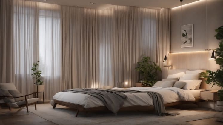 Sleep room setup guide: A visual guide illustrating how to set up a sleep room for optimal sound conditions, including strategic sound placement, volume level adjustment, timer settings, and background noise management. The image could also include tips for soundproofing and noise reduction.