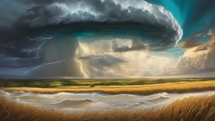 Weather destination visualization: A collage of various weather phenomena, including a tornado, a sunny beach, a snow-covered mountain, and a lush rainforest. This image represents the diverse range of weather-related travel experiences discussed in the article.