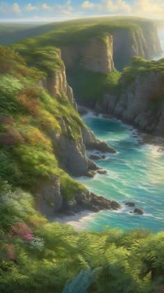 Coastal milieu influence - An image showcasing the unique arena of a coastal region, with lush vegetation and moderate temperatures due to the influence of nearby ocean currents.