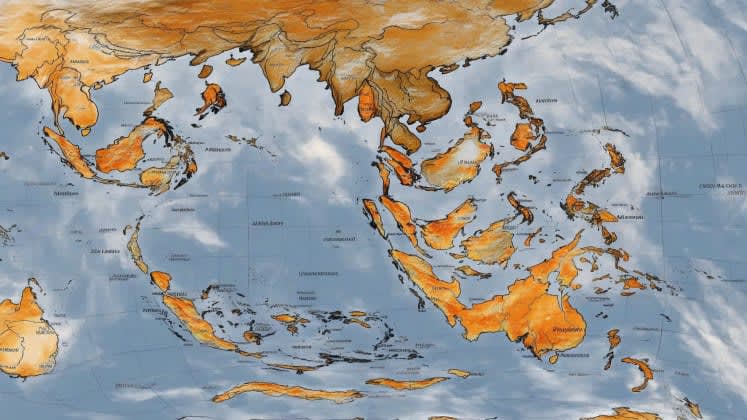 Habagat and Amihan wind pattern visualization: A satellite image illustrating the convergence of Habagat and Amihan winds over Southeast Asia, showcasing the dynamic interplay of these weather systems.
