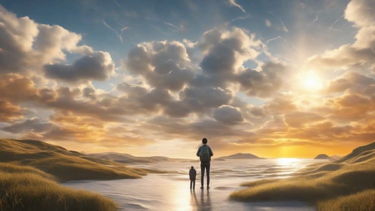 Weather playlist creation visualization: A vibrant scene depicting various weather elements like sun, rain, and clouds blending seamlessly with music notes and headphones, symbolizing the fusion of weather and music in creating playlists.
