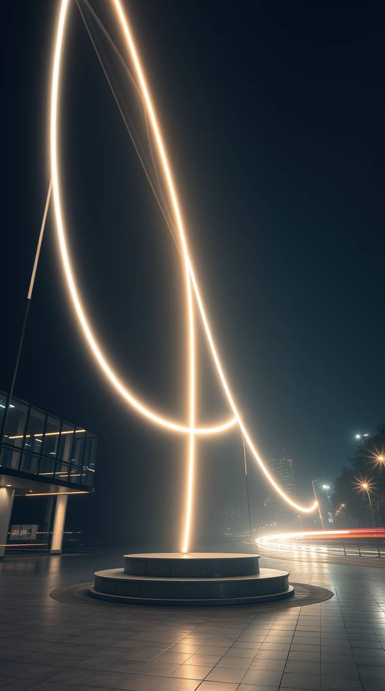 Neon Gateway, futuristic, neon, blue, architecture, minimal, sleek, modern, geometric, glowing