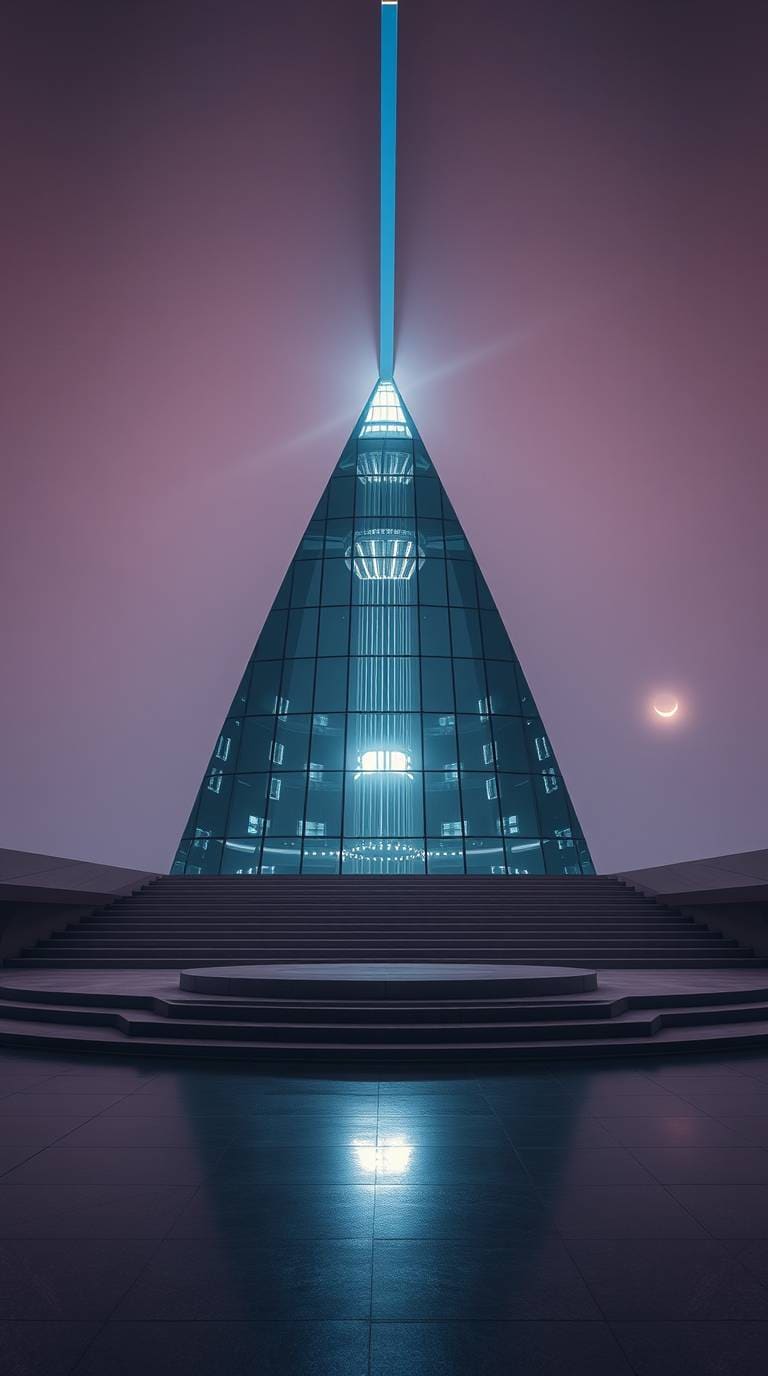 Angular Entrance, futuristic, neon, blue, architecture, minimal, sleek, modern, geometric, angular