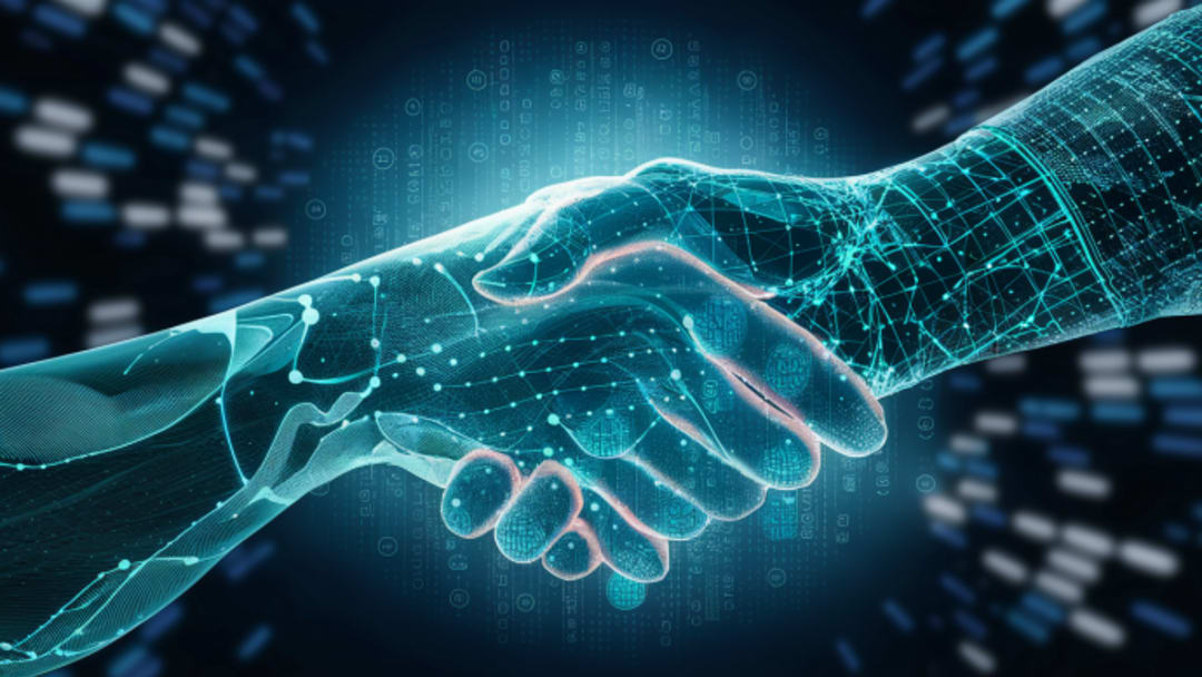 human hand shaking ai hand