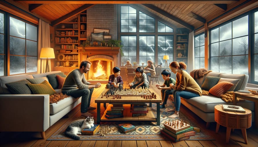 Family playing board games