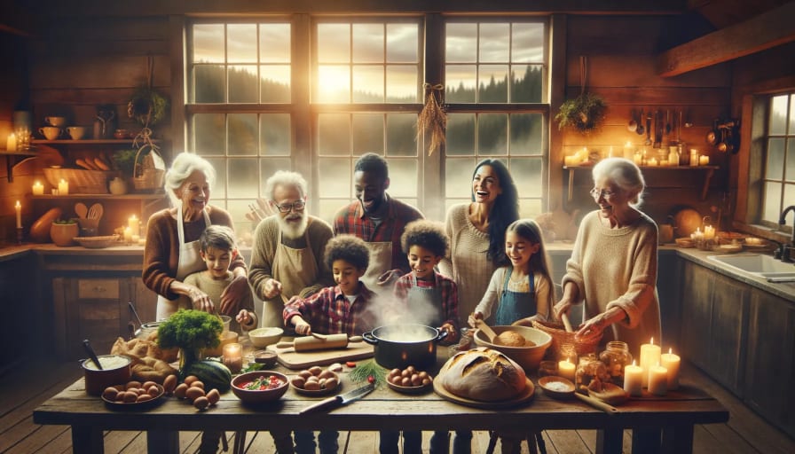 Family cooking together