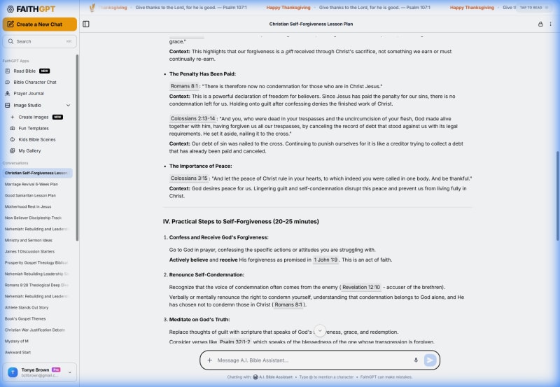 FaithGPT generating a recovery lesson plan