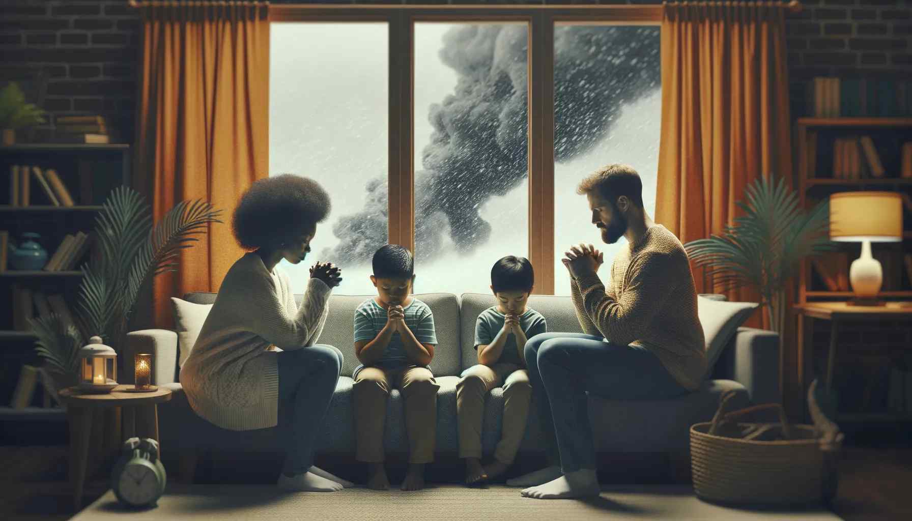 Family praying before a journey