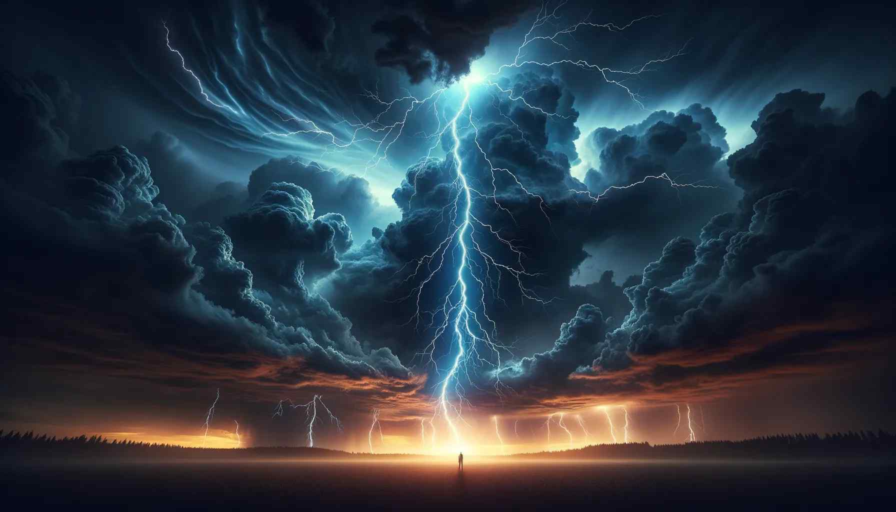 A dramatic photograph of a lightning strike during a thunderstorm