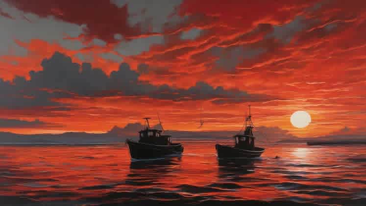 Image comparing a red sky at night with a red sky in the morning