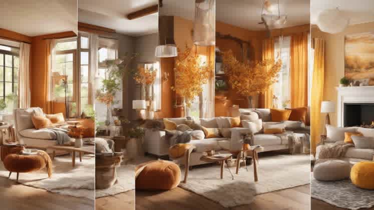 Weather-based design guide: An illustration of how to apply weather colors to different spaces in our homes, such as living areas, workspaces, bedrooms, and active areas, to create a harmonious and functional environment.