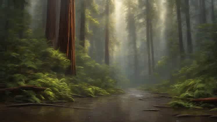 Video game weather visualization: A stunning, dynamic weather scene from a modern video game, showcasing realistic rain, lighting, and environmental effects.