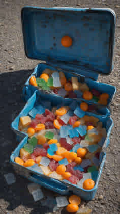 A variety of road trip snacks packed in a cooler