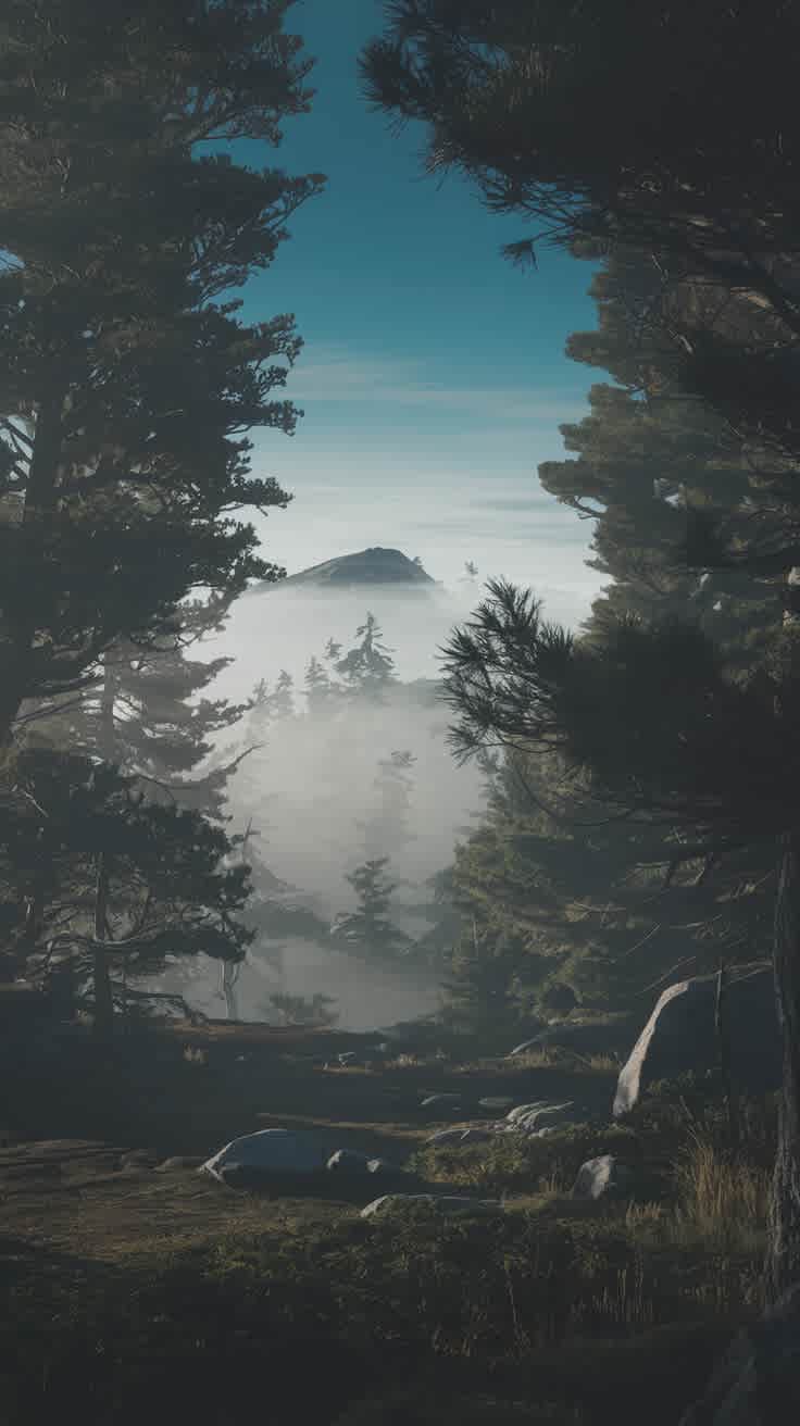 Mountain Calm, mountains, mist, fog, calm, serene, peaceful, nature, landscape, minimalist