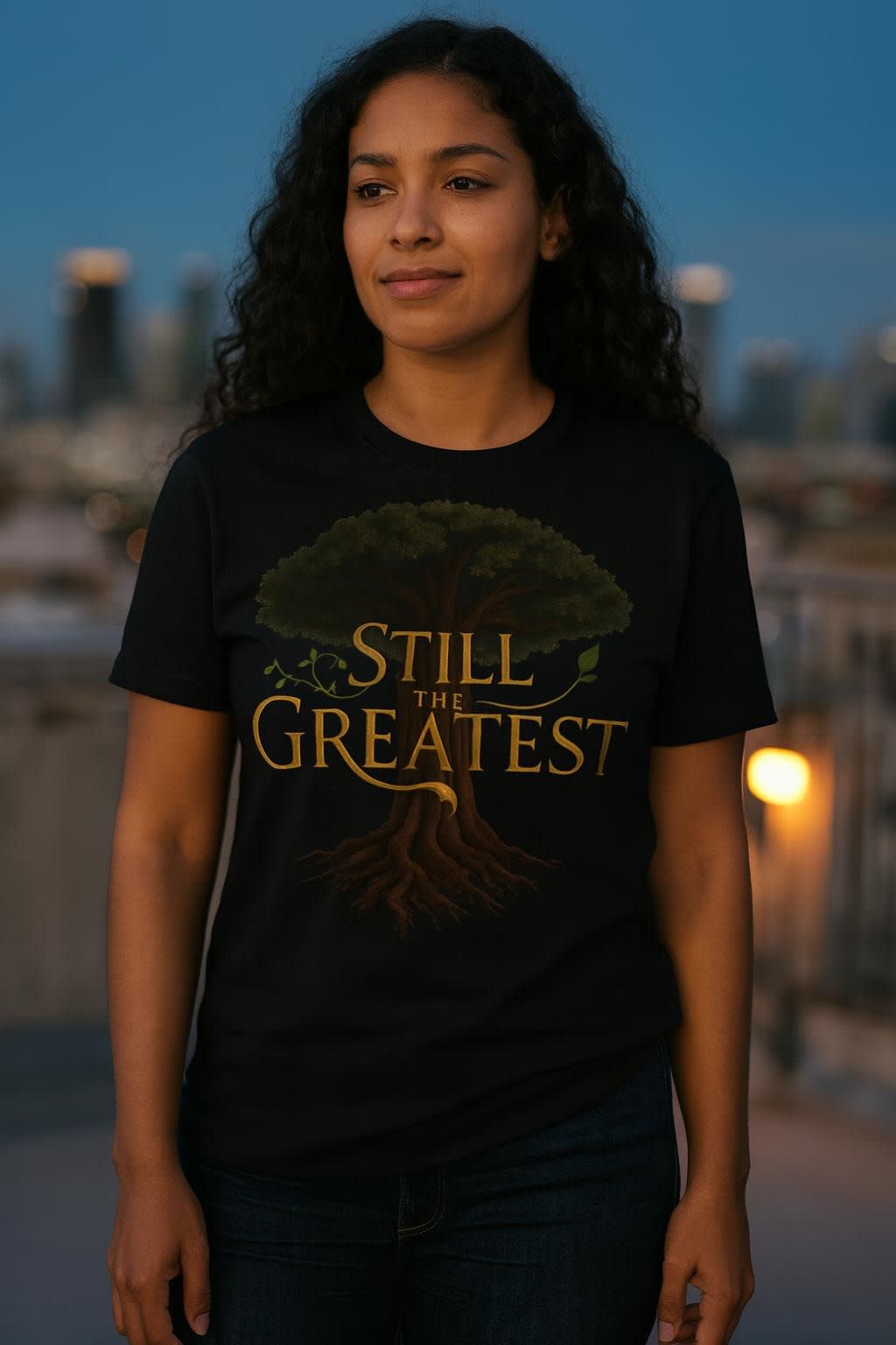 STILL THE GREATEST worn on the classic tee, front view