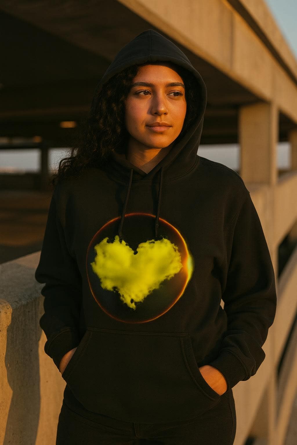 Vessels worn on the college hoodie, front view