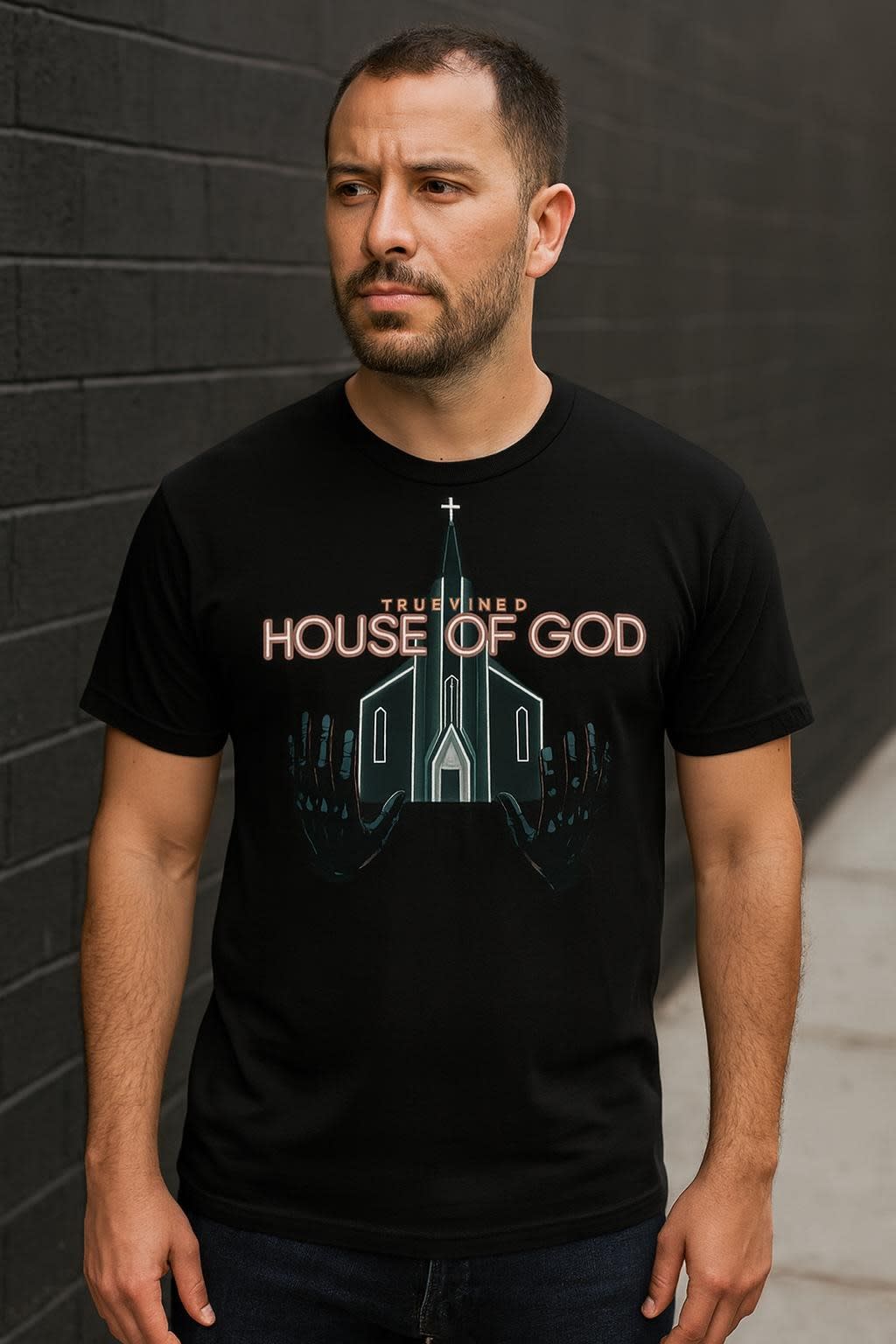 House of God worn on the classic tee, front view