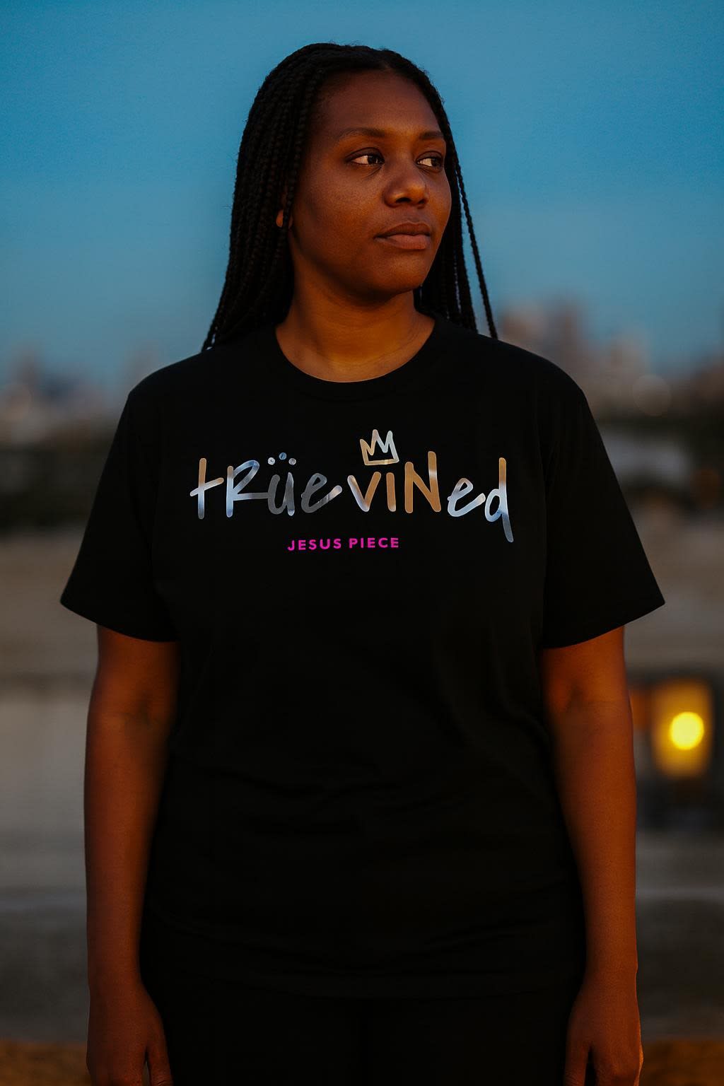 Jesus Piece worn on the classic tee, front view