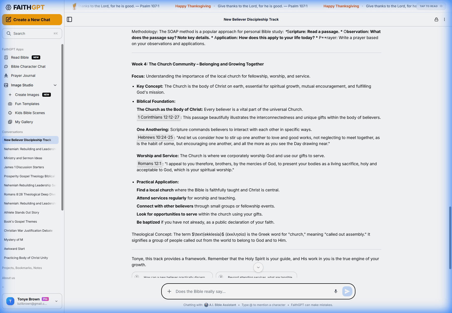 FaithGPT generating a 4-week discipleship track