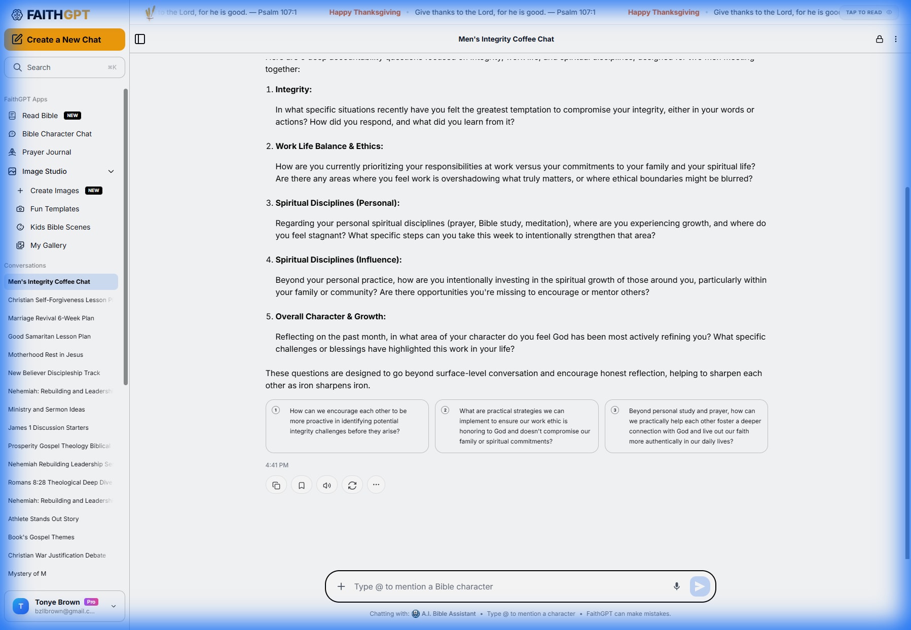 FaithGPT generating accountability questions