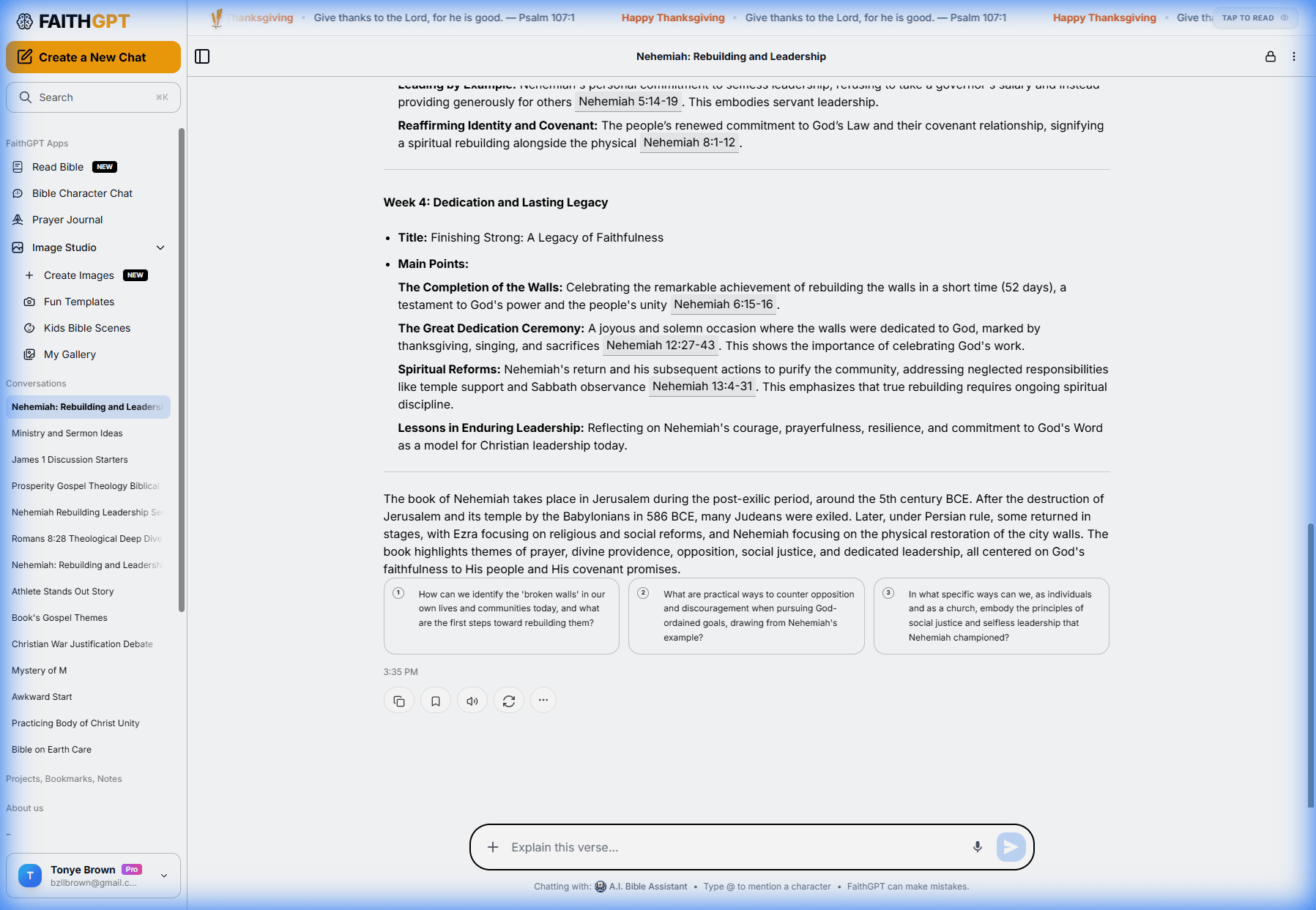 Detailed weekly breakdown of the sermon series
