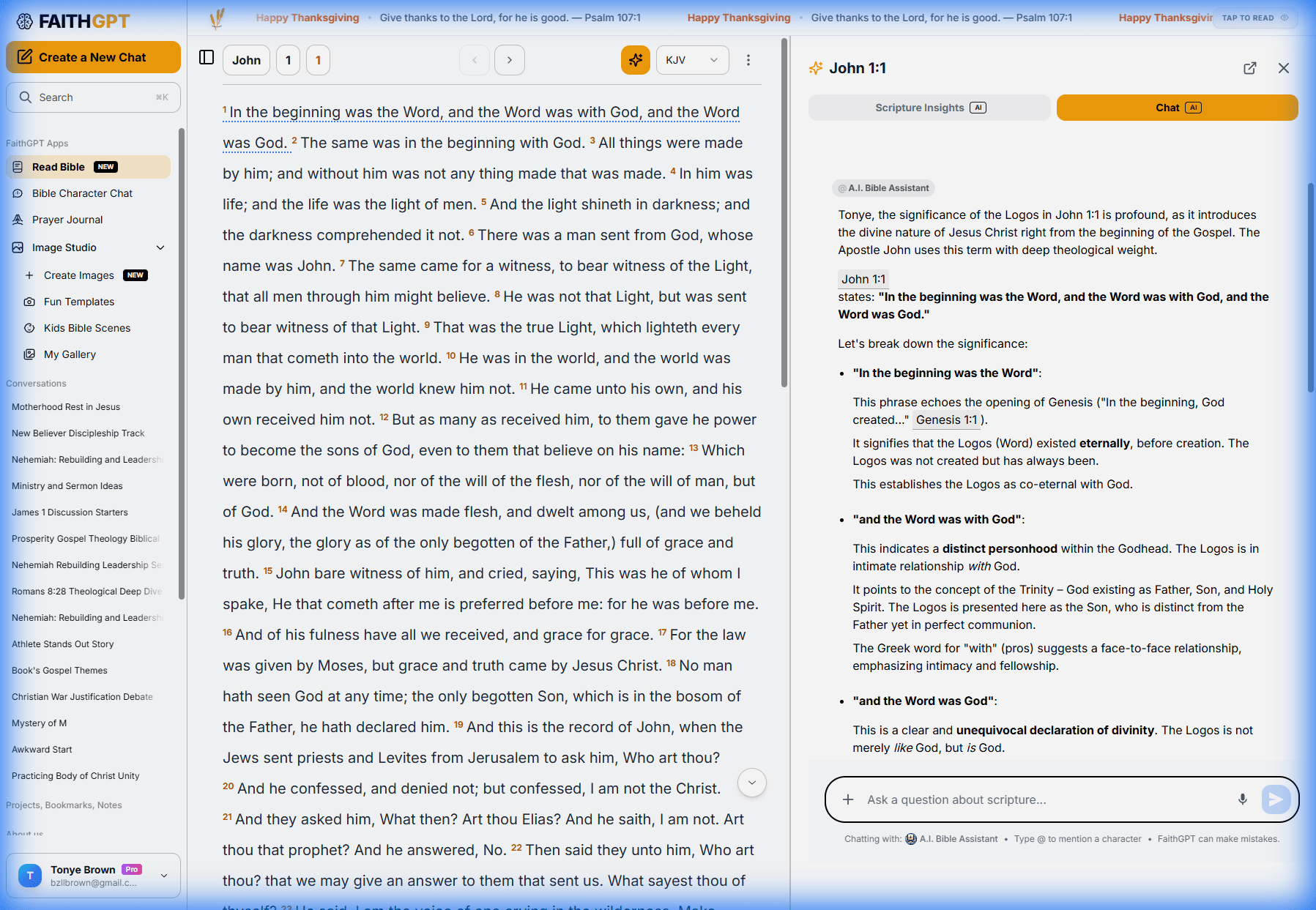 FaithGPT AI Chat explaining the concept of Logos in John 1
