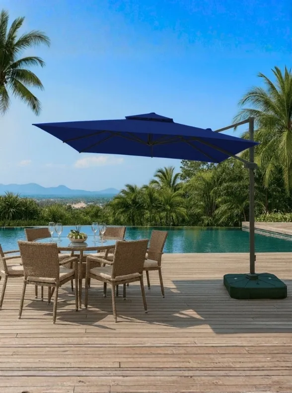 Ombrelone Refugia Guarda Sol Premium Alumínio 3,0 x 3,0 C/ Base 130L - AZUL