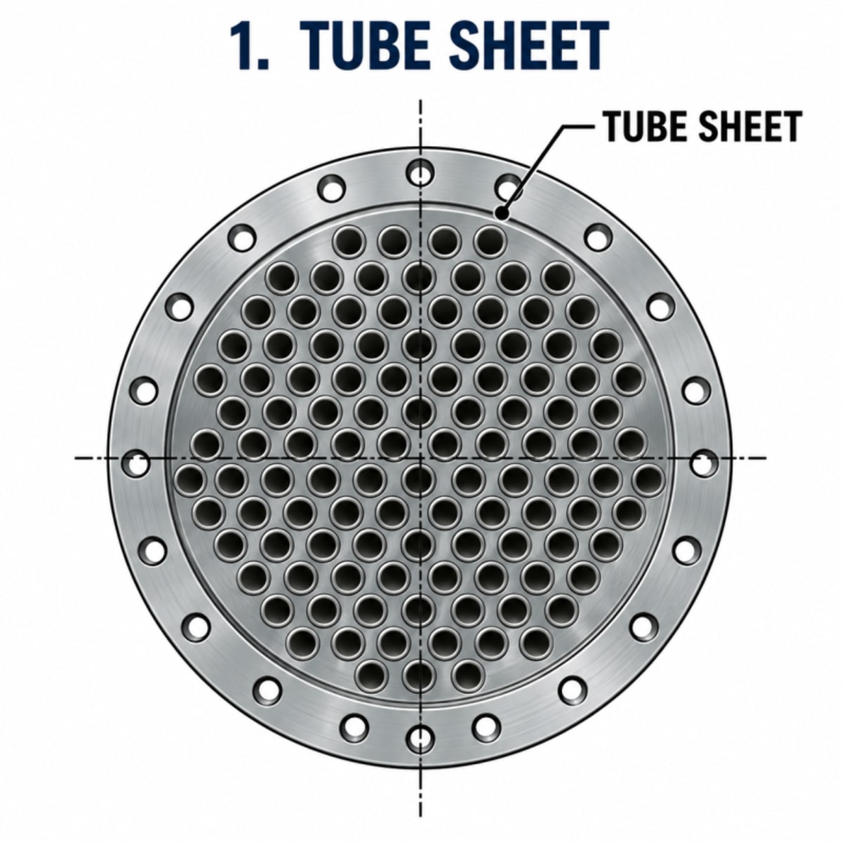 Tube sheet with drilled tube holes and bolting flange