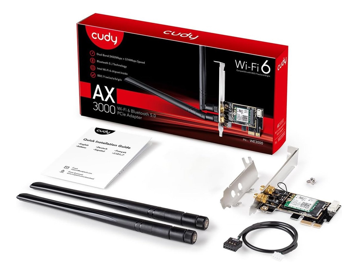 ADAPTADOR WI-FI 6 Y BLUETOOTH 5.2 PCIE - CUDY WE3000