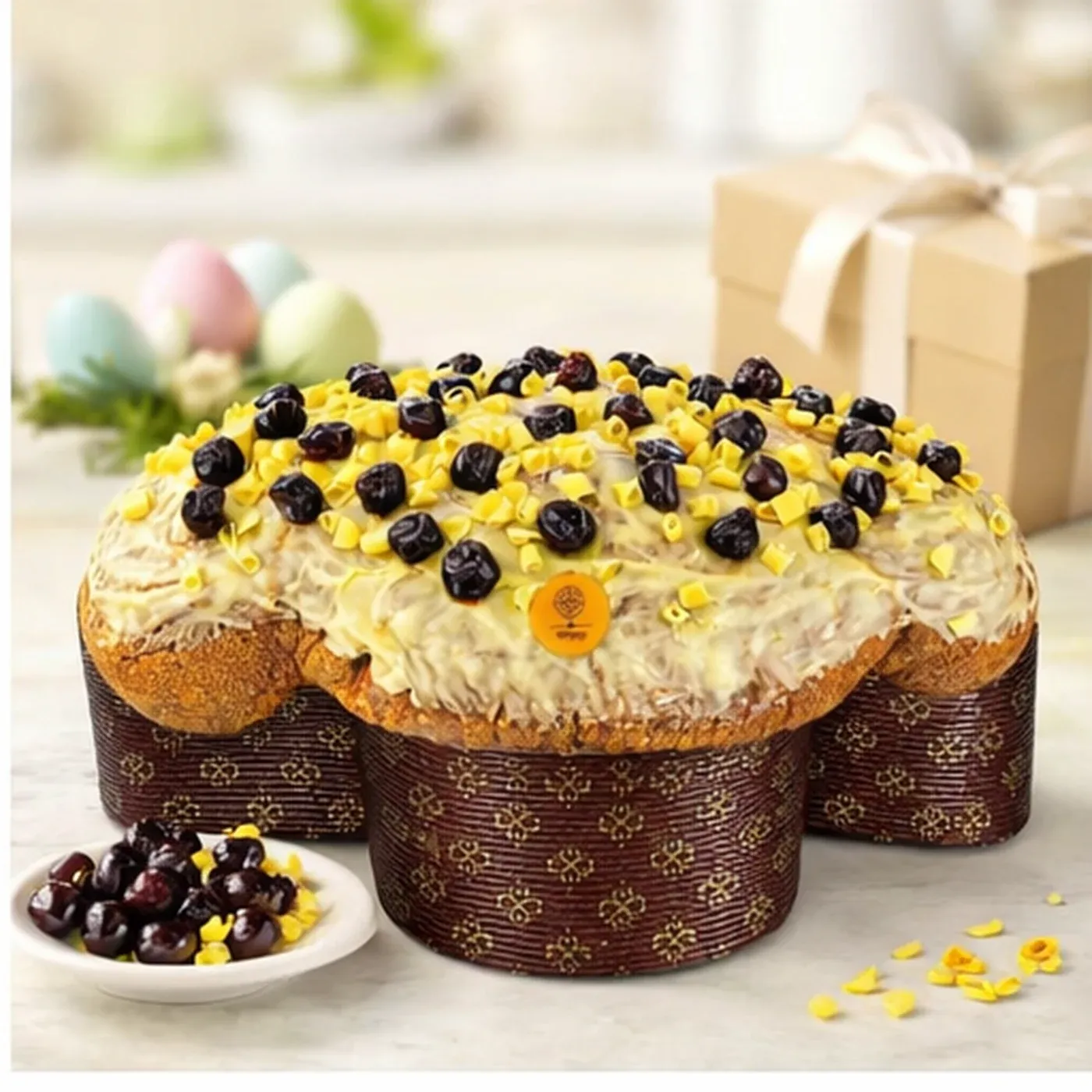 Colomba artigianale DI PRISCO Amarena stregata, farcita con amarene candite e crema pasticcera