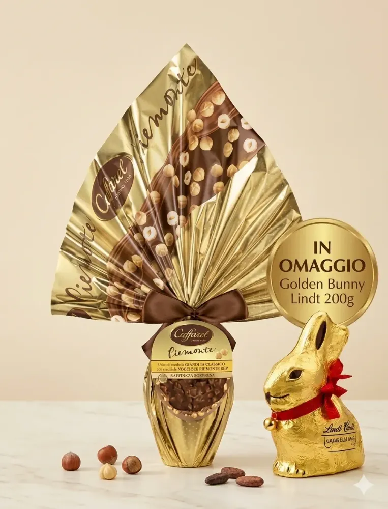 Uovo Caffarel Piemonte Gianduia Classico con Croccanti Nocciole + OMAGGIO Gold Bunny Lindt 200 g