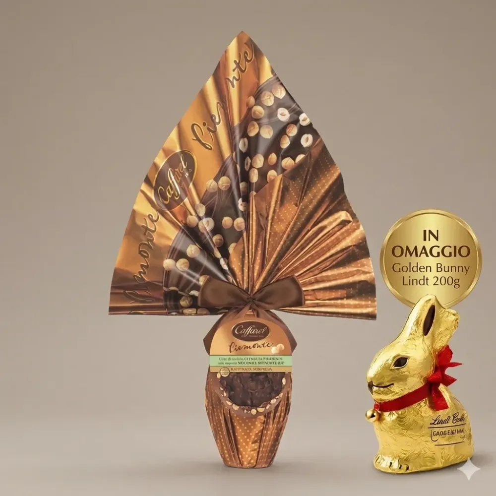 Uovo Caffarel Piemonte Gianduia Fondente con Croccanti Nocciole + OMAGGIO Gold Bunny 200 g