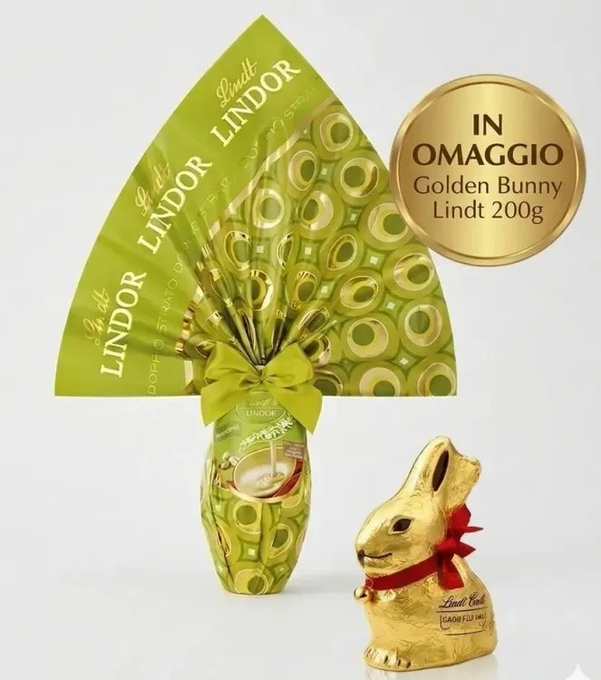Uovo Lindt Lindor Pistacchio + OMAGGIO gold bunny 200g