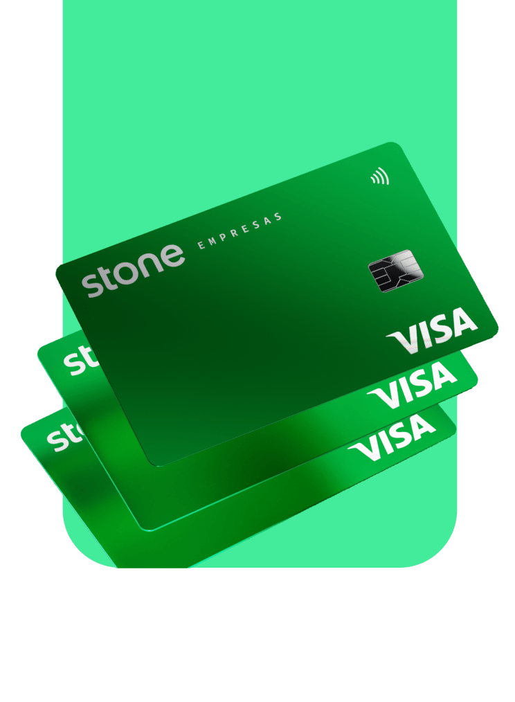 3 cartões Stone com a bandeira Visa em um fundo verde.