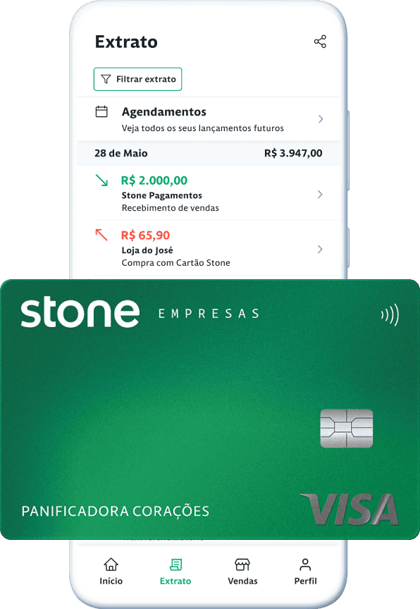 Celular com aplicativo da Stone e o cartão Stone 