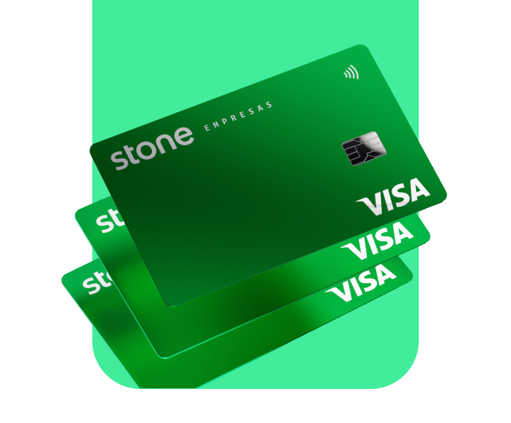 3 cartões Stone com a bandeira Visa em um fundo verde.