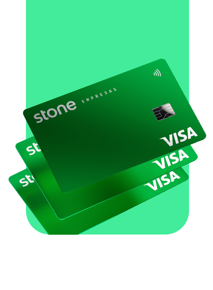 3 cartões Stone com a bandeira Visa em um fundo verde.