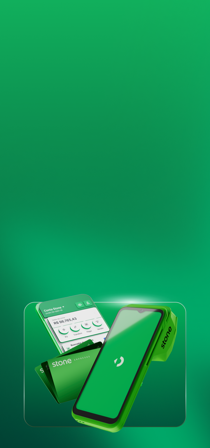 Imagem de maquina de cartão, celular  no app Stone e cartão Stone.
