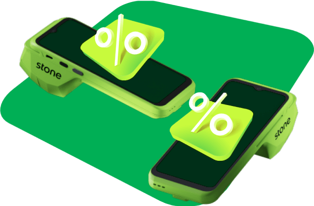 Maquininha, celular e cartão compõem a imagem com os dizeres 'Conta e cartão inclusos'