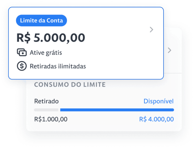 Card de limite da conta com valor e informações.