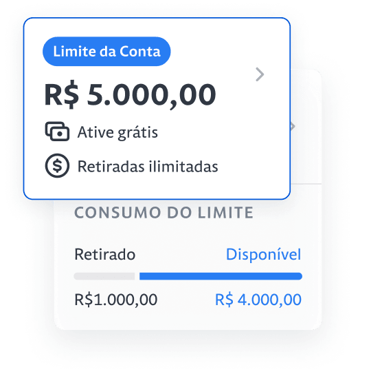 Card de limite da conta com valor e informações.