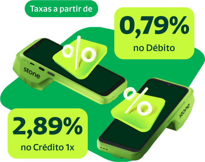 Maquininha, celular e cartão compõem a imagem com os dizeres 'Conta e cartão inclusos'