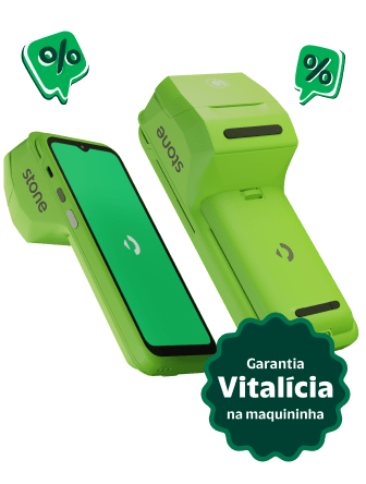 Maquininha, celular e cartão compõem a imagem com os dizeres 'Conta e cartão inclusos'