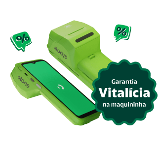 Maquininha, celular e cartão compõem a imagem com os dizeres 'Conta e cartão inclusos'