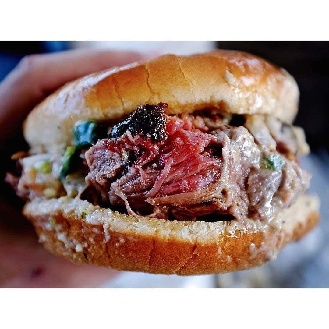 Sliced brisket with bark crust at CorkScrew BBQ, Spring TX