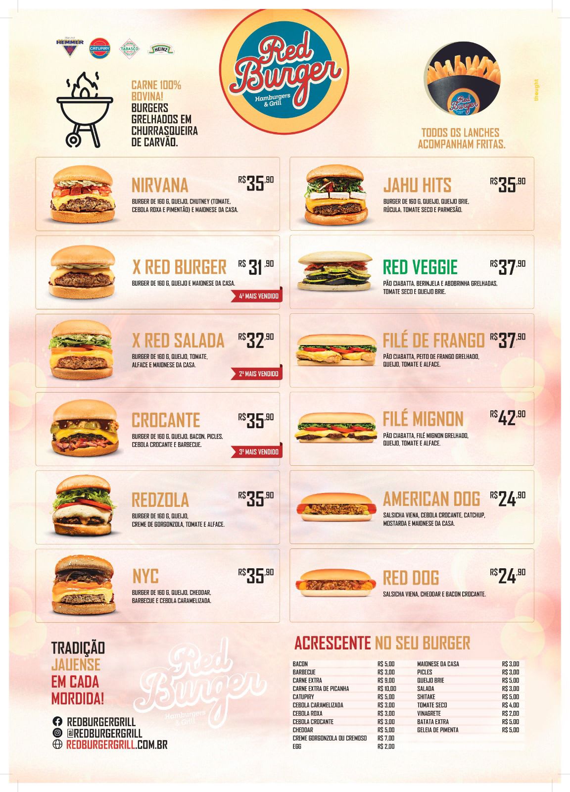 Hambúrguer do Red Burger Jaú servido com acompanhamentos