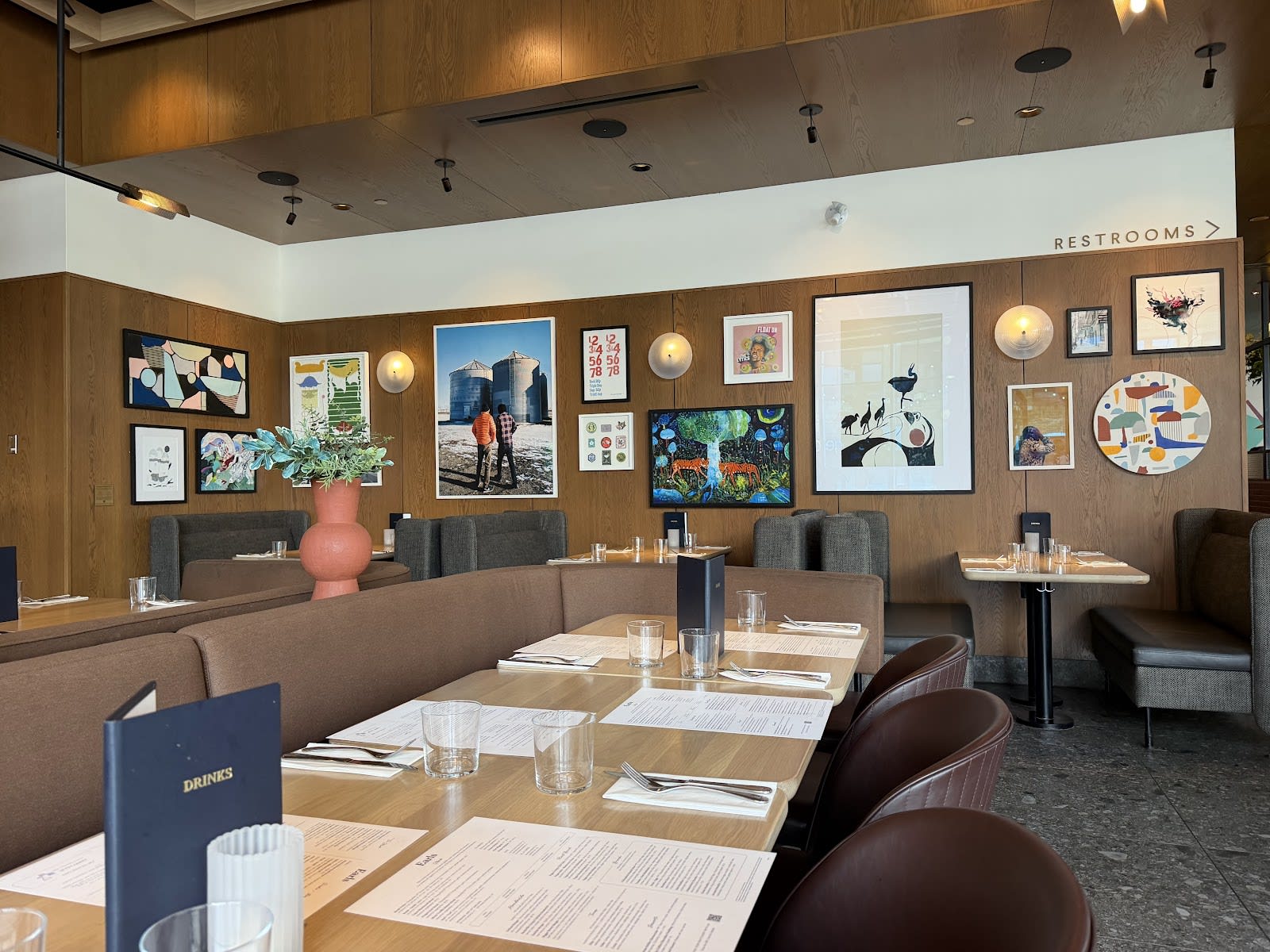 Warm and modern interior at Earls Kitchen + Bar on 300 Main Street, Winnipeg