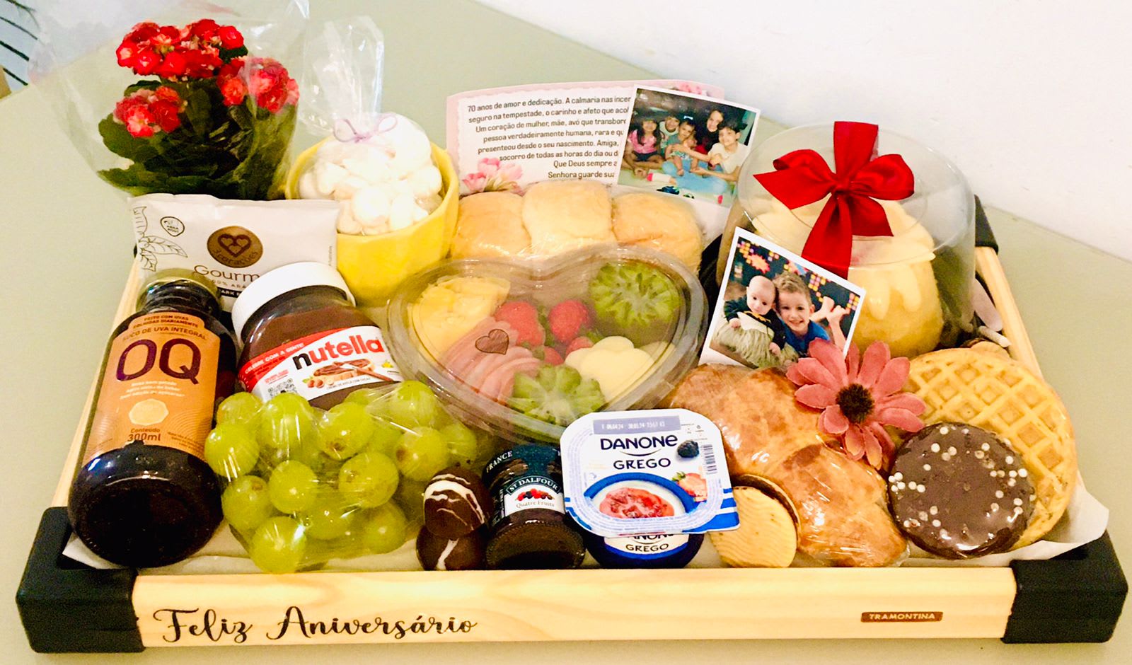Detalhe de uma cesta de presente da Doce Afeto Cestas, em Parnamirim