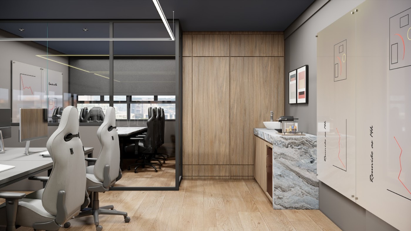 Escritório corporativo — projeto de interiores Mariela Cachulo