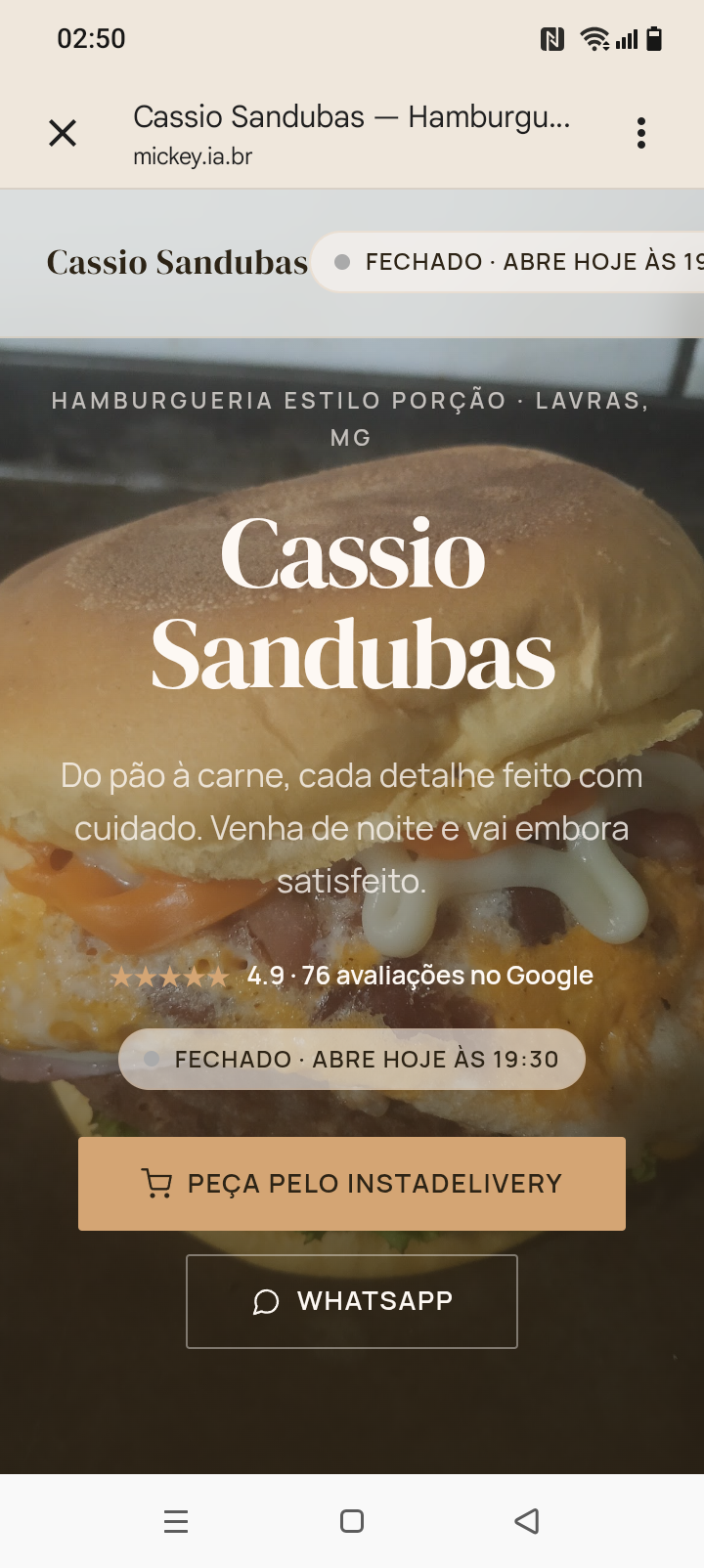 Foto do Cassio Sandubas, hamburgueria em Lavras-MG